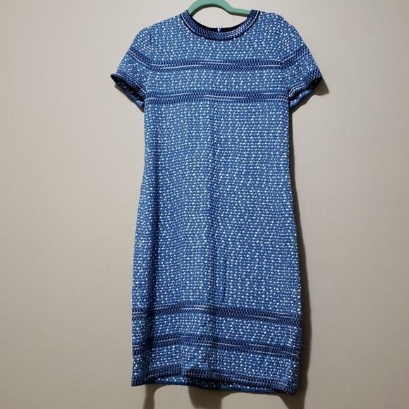 ST. John Engineered Coastal Texture Tweed Knit Dress Blue Size 10 - Picture 6 of 15